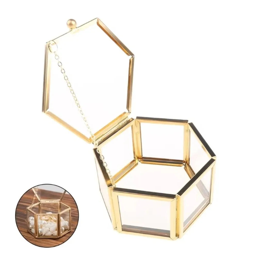 boîte bijoux or transparent moderne hexagonale chaîne porte bijoux voyage festival