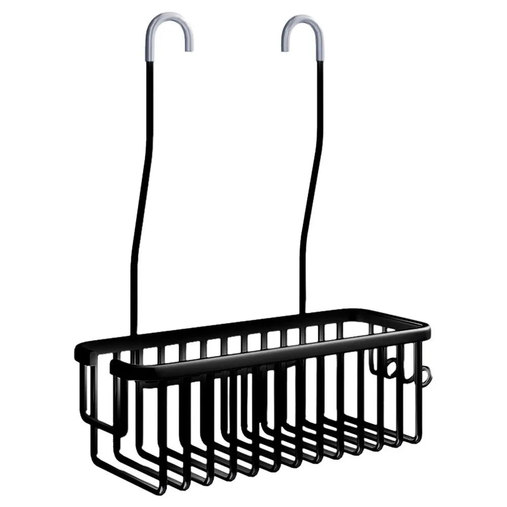 organisateur salle bain suspendu barres métalliques argenté noir moderne minimaliste porte shampoing savon