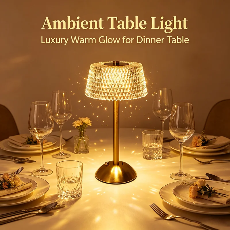 lampe table dorée diamant moderne interrupteur rotatif port usb rechargeable veilleuse chambre