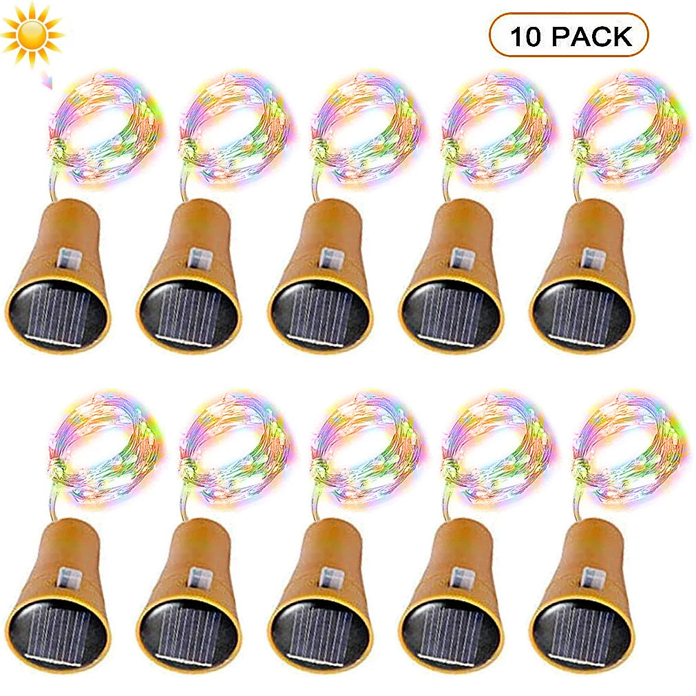 guirlande lumineuse solaire 10 led bouchons bouteille or noir blanc moderneextérieur noël festive