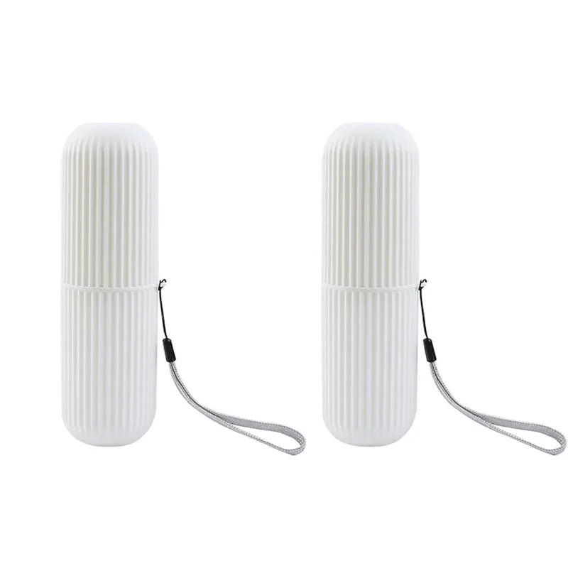 boîte brosse dents gris rose blanc rayures verticales moderne minimaliste respectueux environnement cordelette voyage