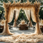 rideau scène beige clair ondulé élégant fleurs guirlandes anniversaire mariage baptême événement