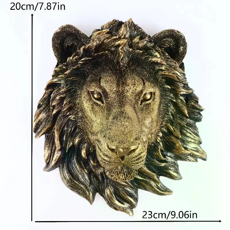 décoration murale masque lion doré noir résine réaliste sculptural fixations chambre maison