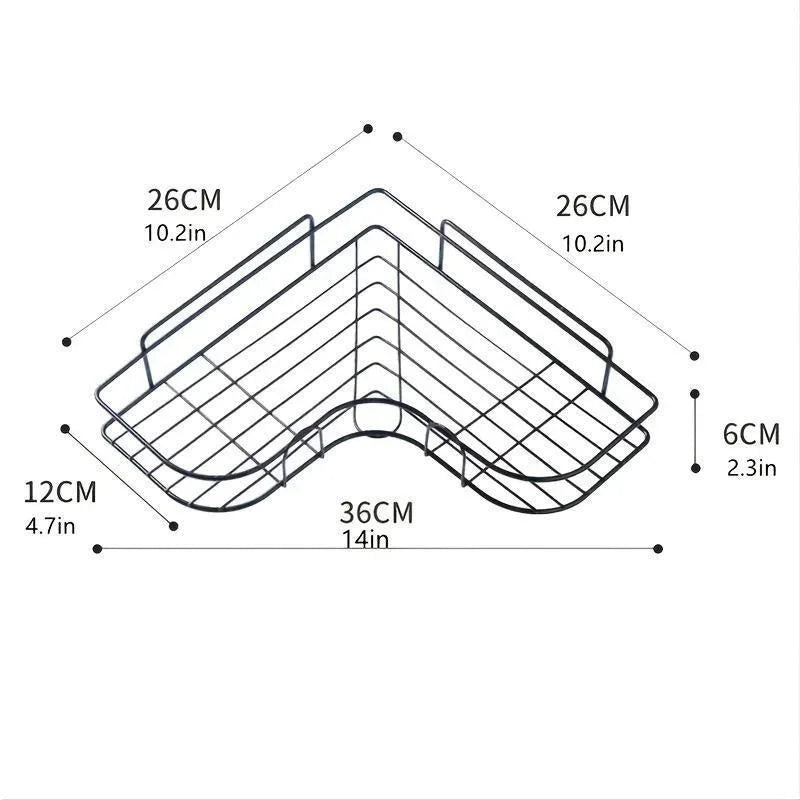 étagère d'angle moderne noir blanche grille métallique imperméable clips adhésifs bouteilles flacons verres salon