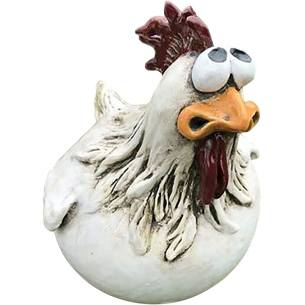 statuette poule blanche résine ornement décoration jardin rustique humoristiqueextérieur blanc orange marron