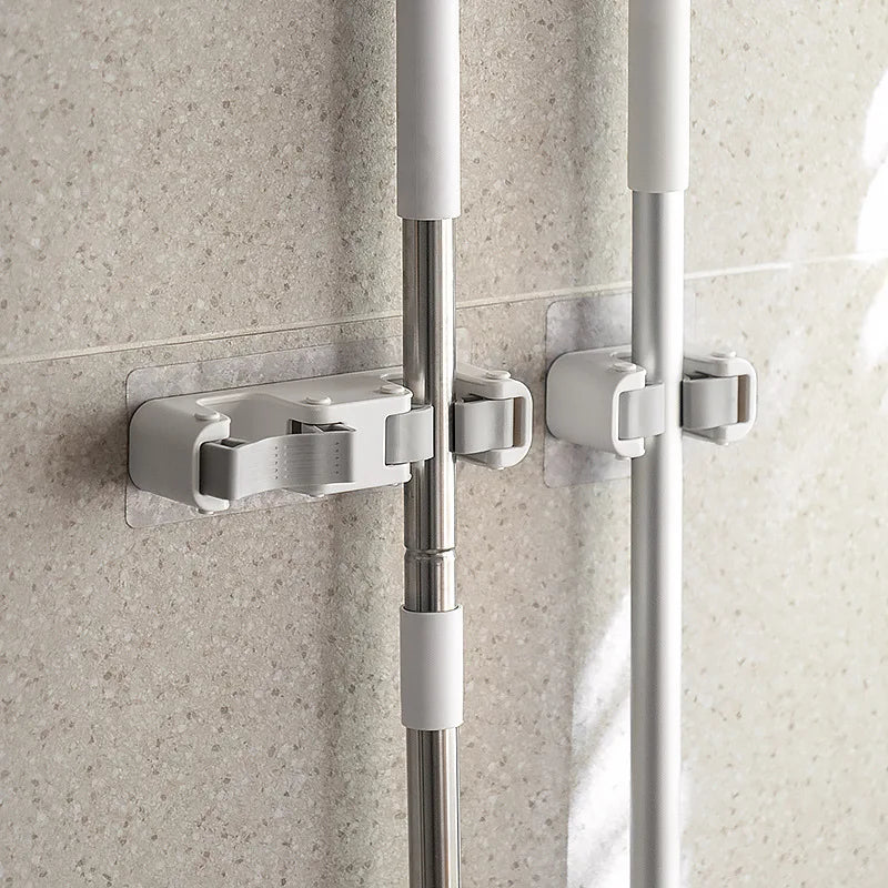 porte balai support mural rangement moderne outils nettoyage blanc gris bleu orange respectueux environnement