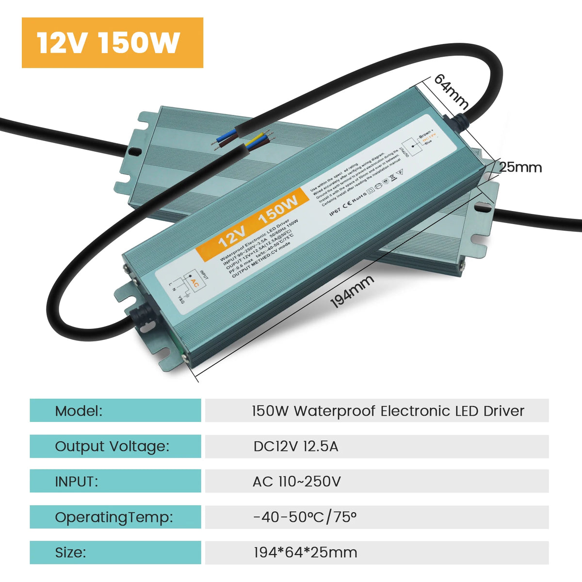 alimentation led étanche transformateur extérieur aluminium gris pilote dc 12v 24v éclairage