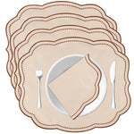 serviettes table rose vert beige scalloped bordure pointillé blanc opaques classiques table manger