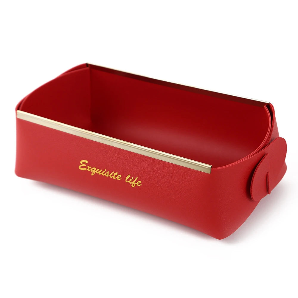 boîtes rangement cosmétiques pliables modernes vert foncé rouge rose marron jaune simili cuir doré