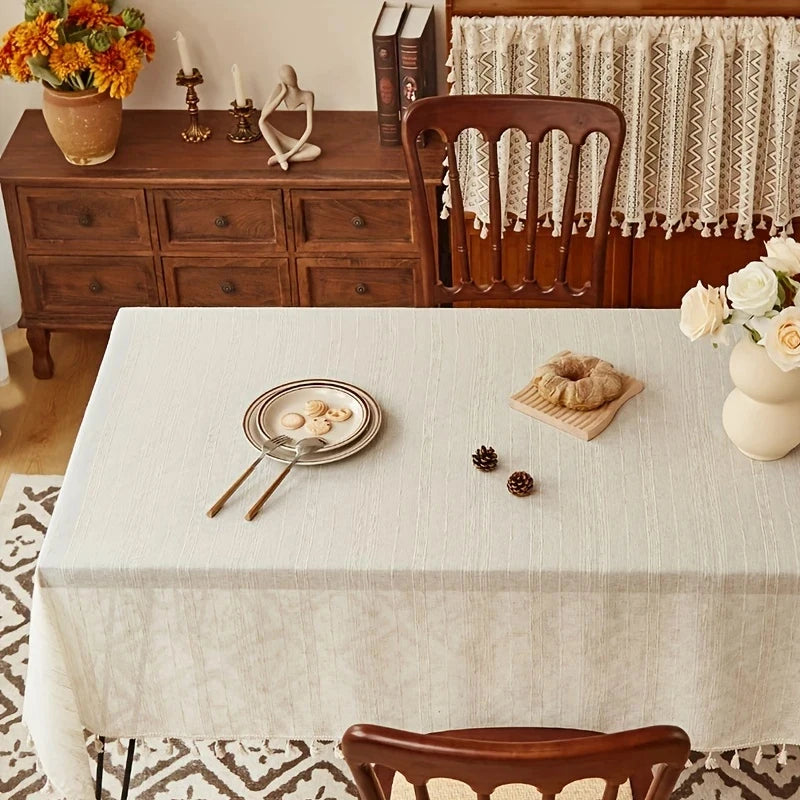 nappe table beige franges rayées rustique extérieure mariage festives dimensions variées