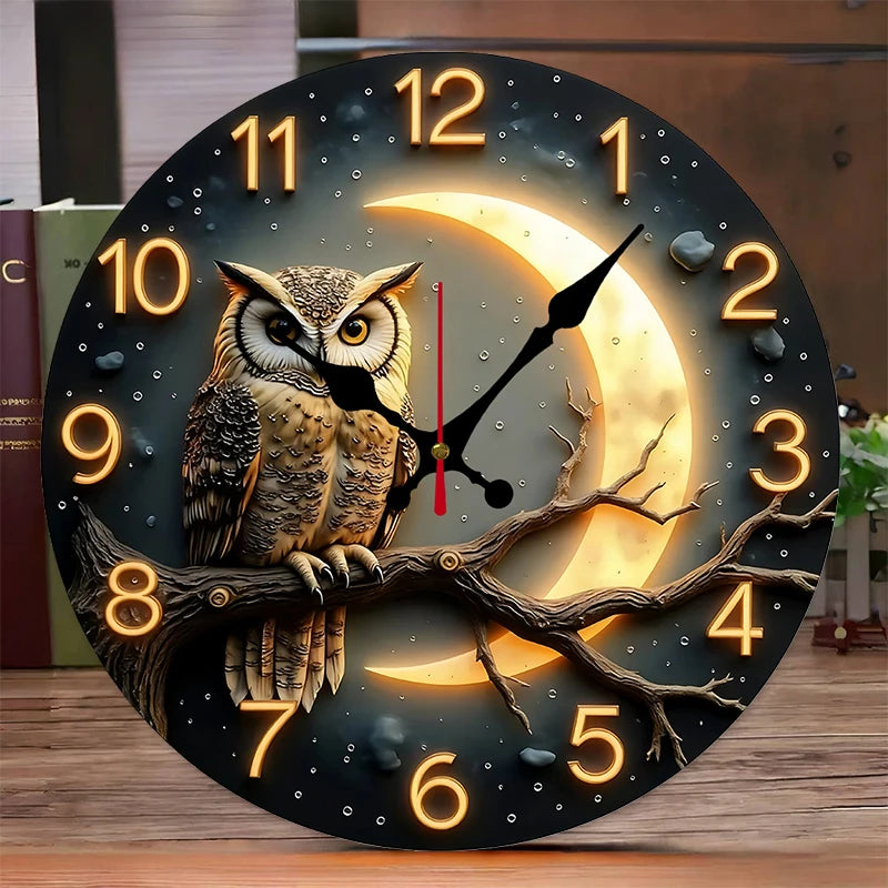 horloge murale hibou lune étoiles noir beige doré vintage chambre salon