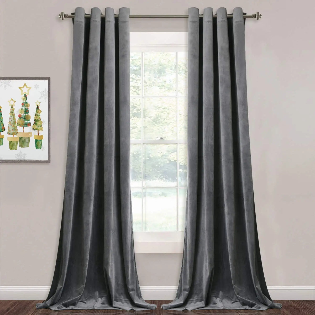 rideau velours gris moderne opacité métalliques fenêtre plate maison bureauhôtel