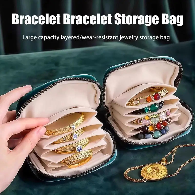 sac bijoux velours doux vert beige fermeture glissière rangement bague boucle oreille collier moderne
