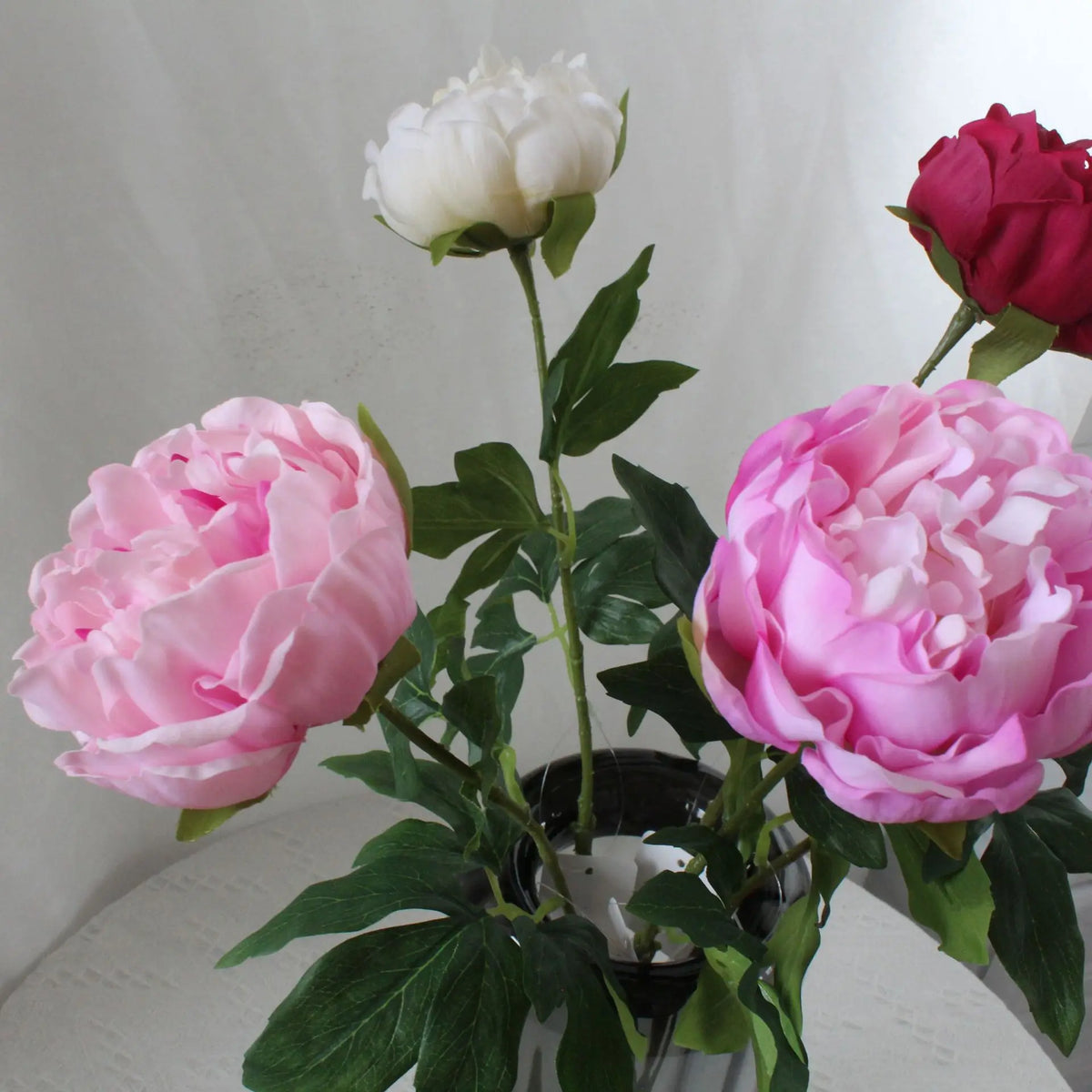 bouquet fleurs artificielles pivoine rose blanche rouge feuilles vertes mariage anniversaireintérieurDecorationFete