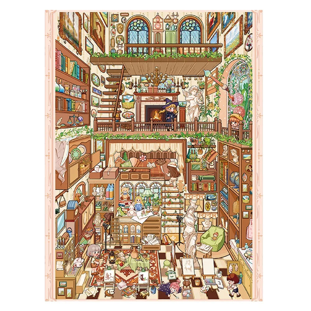 autocollants 3d multicolores illustration village artiste scènes effet diy peinture huile superposés autoadhésifs