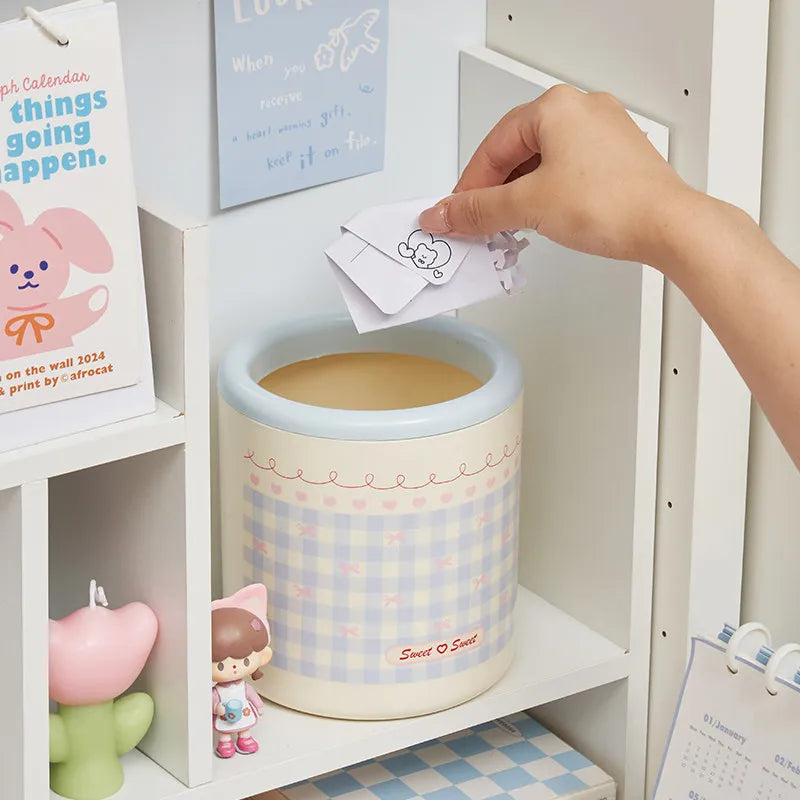 seau rangement plastique carreaux mignon kawaii couleurs pastel couvercle maison dormir