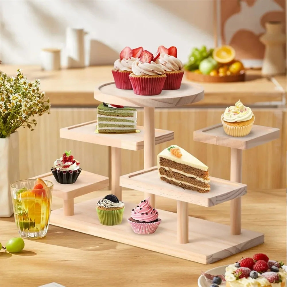 présentoir bois support desserts assiettes velours minimaliste moderne rangement gâteaux blanc multifonctionnel