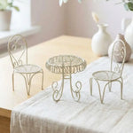 chaises table miniature métal grillagé vintage beige coussin serviette