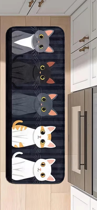 tapis sol antidérapant moderne chatons motifs géométriques noir blanc gris orange