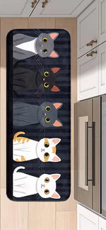 tapis sol antidérapant moderne chatons motifs géométriques noir blanc gris orange