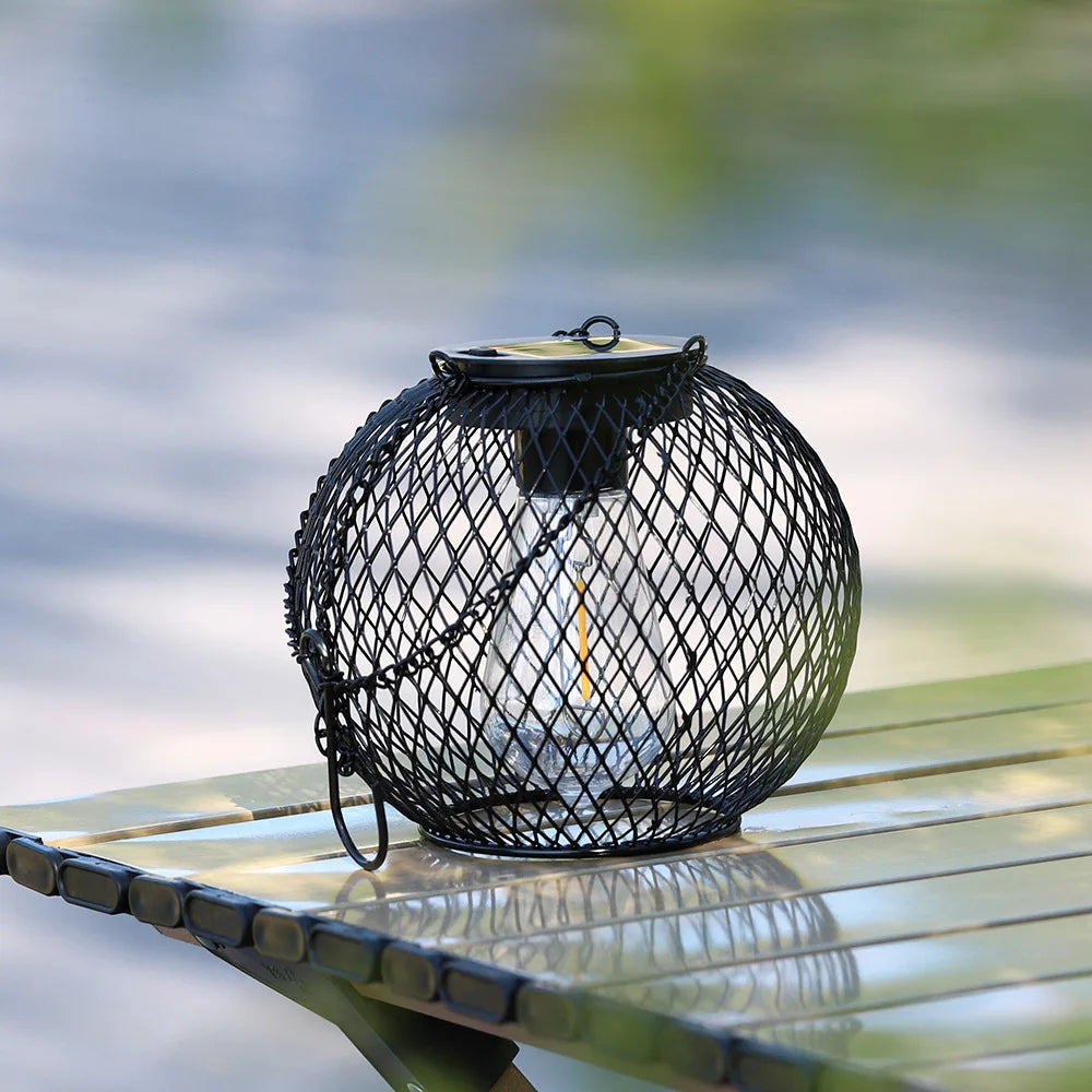 lampe solaire noire moderne chaîne maille métallique rustique extérieure
