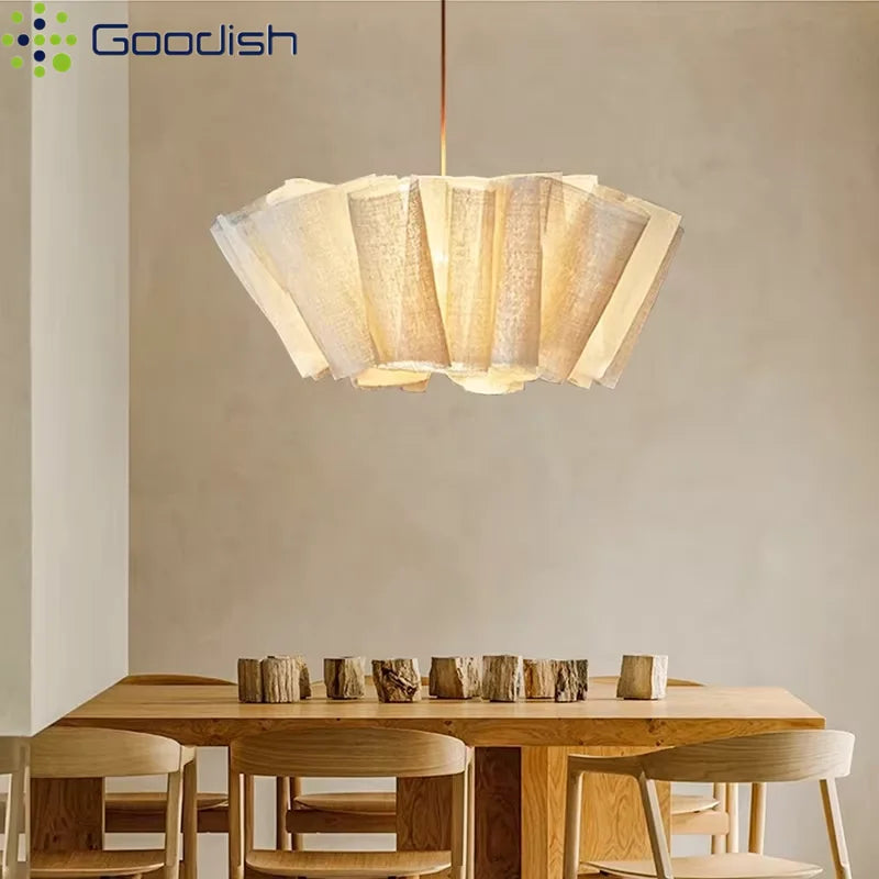 Lampe suspendue moderne tissu beige clair texture légèrement rugueuse salon chambre hall