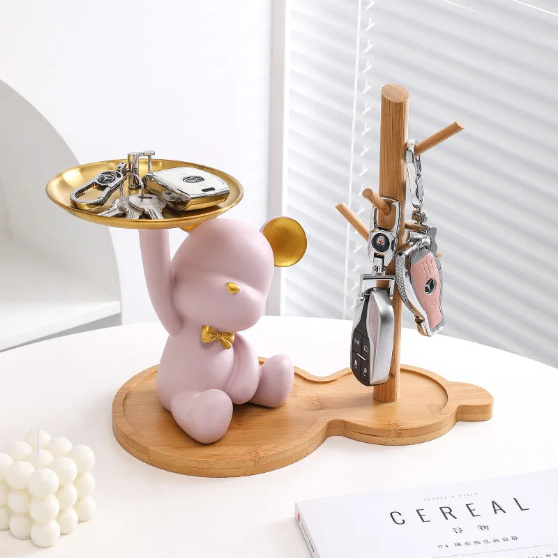 porte clés ours résine moderne blanc rose vert brillant animalier tringle plateau decoration maison