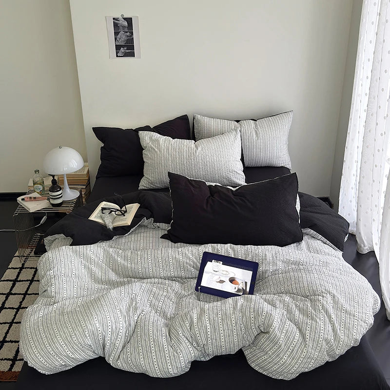 lit simple double ensemble literie housse couette étoiles géométrique taie oreiller drap polyester moderne
