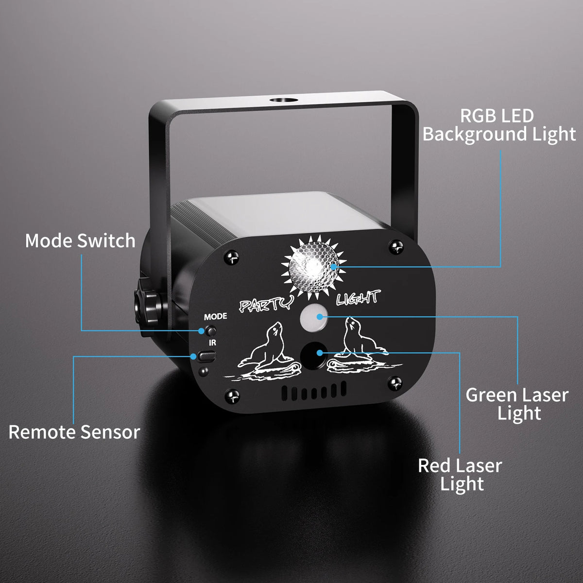 projecteur laser noir dauphins soleil moderne télécommande câble usb suction scène dj
