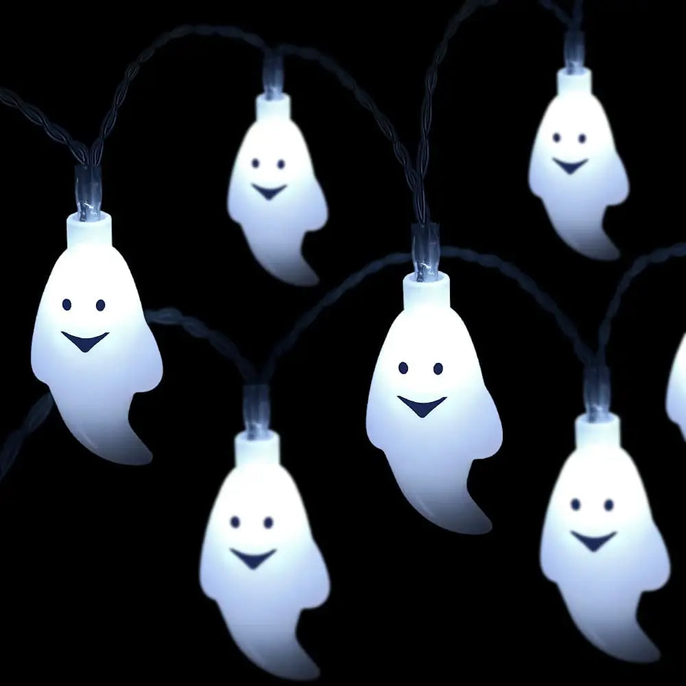 guirlande lumineuse halloween fantômes souriants led solar blanc clipsextérieur festive vacances