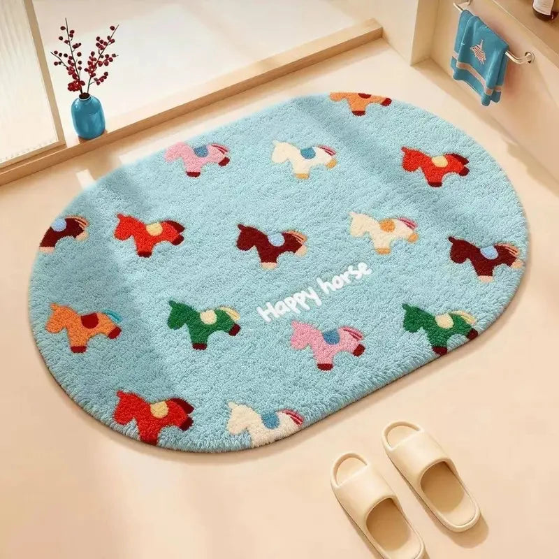 tapis salle bain moderne motif chevaux colorés doux antidérapant maison enfant