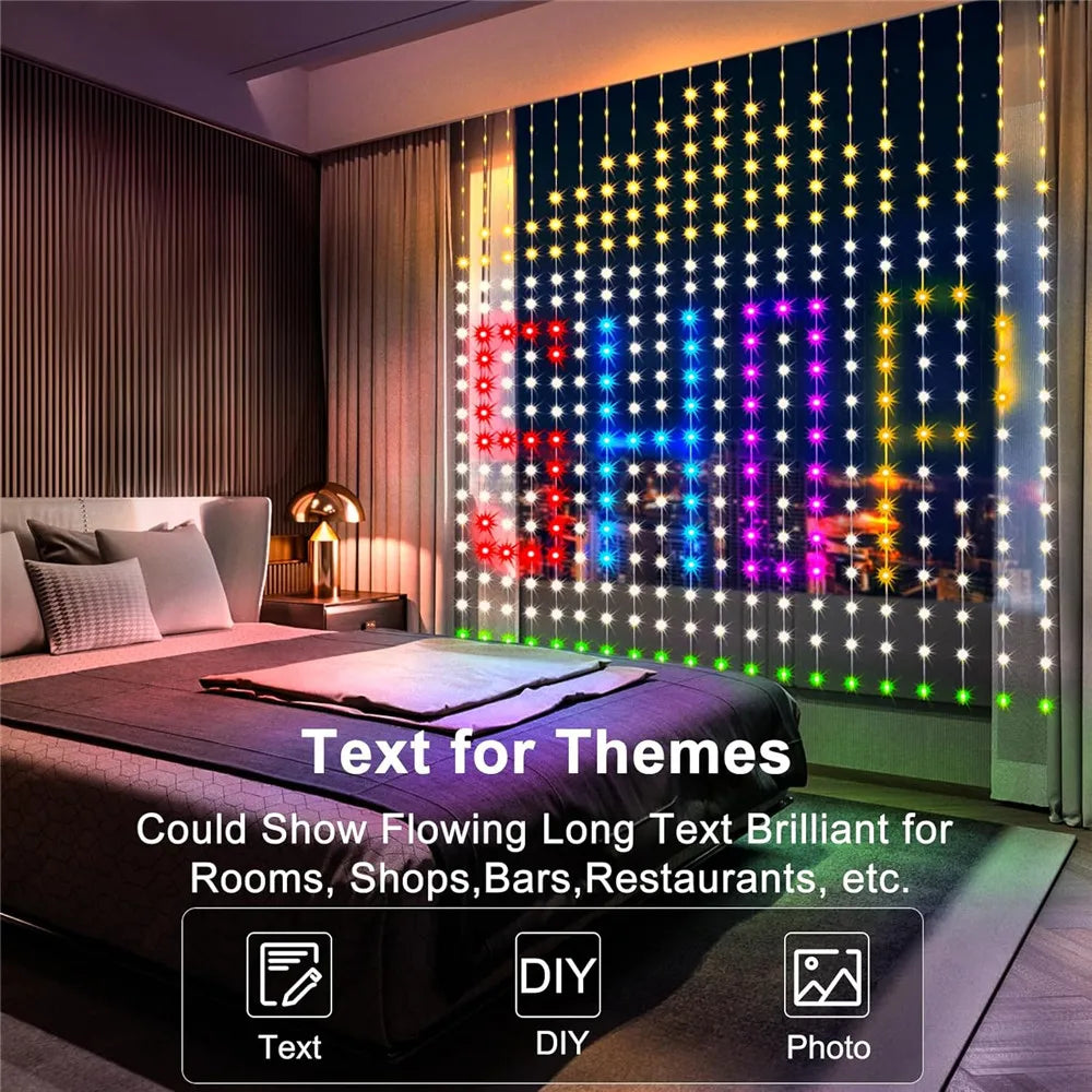 rideau lumineux led multicolore pixel art noel moderne clips télécommande câble alimentation