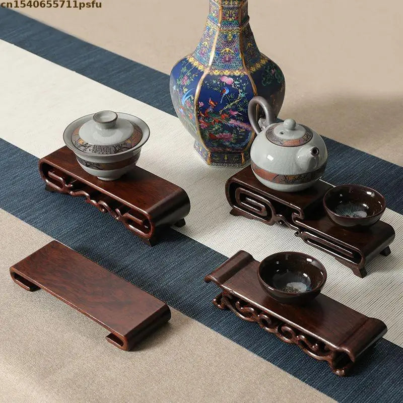 support d'affichage bois ébène classique minimaliste thé plantes décoration trí vases figurines