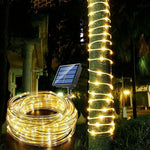 guirlande lumineuse solaire 30m blanc chaud filament fibre optique moderne