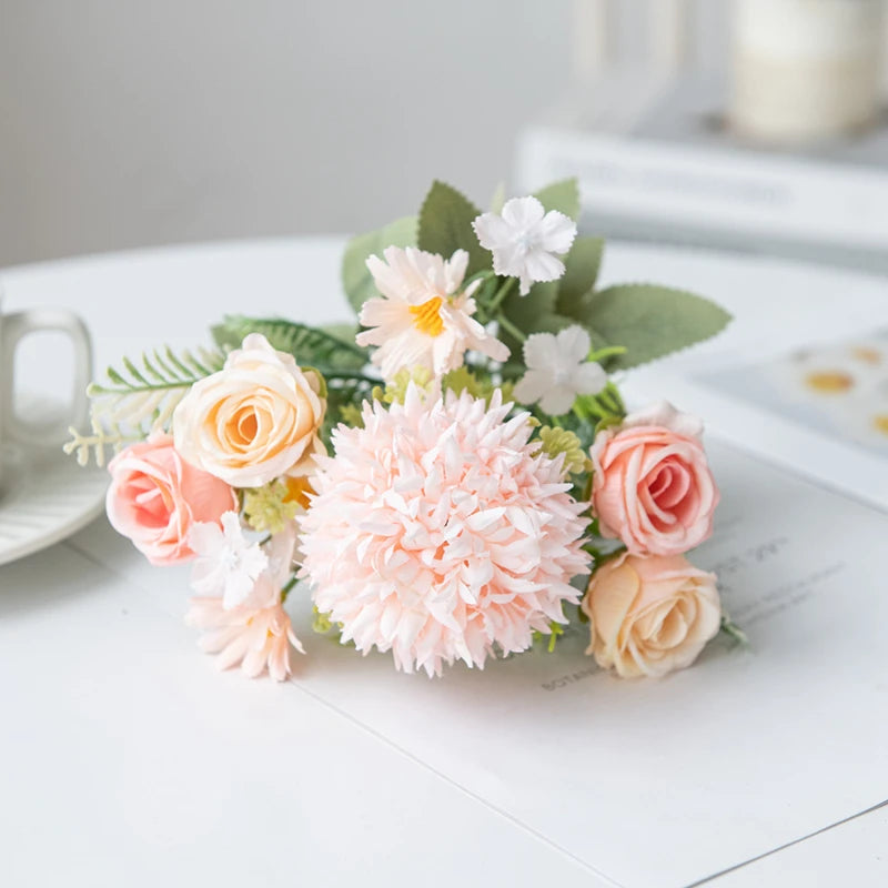 bouquet fleurs artificielles velours rose blanche intérieur décoration mariage anniversaire classique