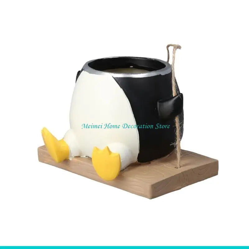 pots fleurs décoratifs pingouins suspendus cactus plantes intérieures noir blanc jaune ludiques animaliers