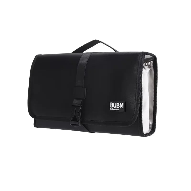 Sac cheveux noir réutilisable oxford moderne crochets métalliques poignée texture mat salle bain