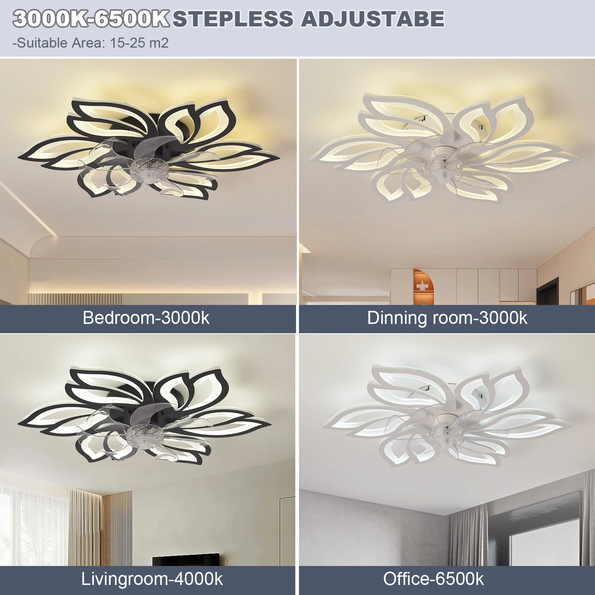 lampe led moderne télécommande feuilles stylisées blanc noir réglable