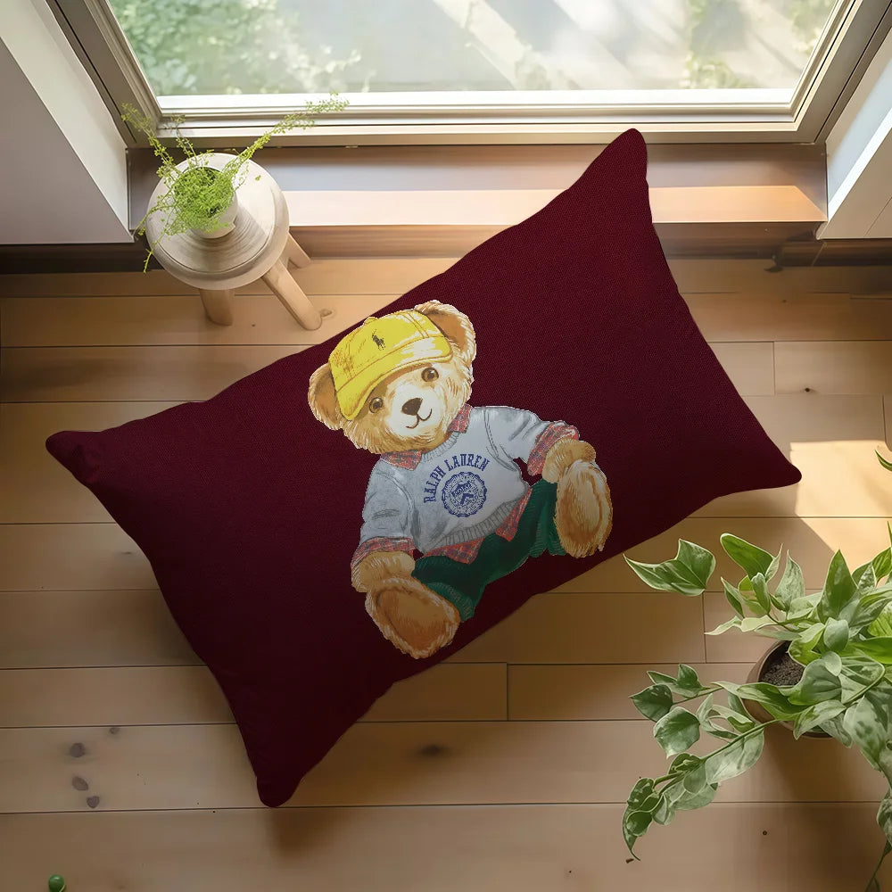 housse coussin ours peluche rouge noir polyester imprimé vintage élégant 30x50cm 40x60cm 50x70cm 48x74cm
