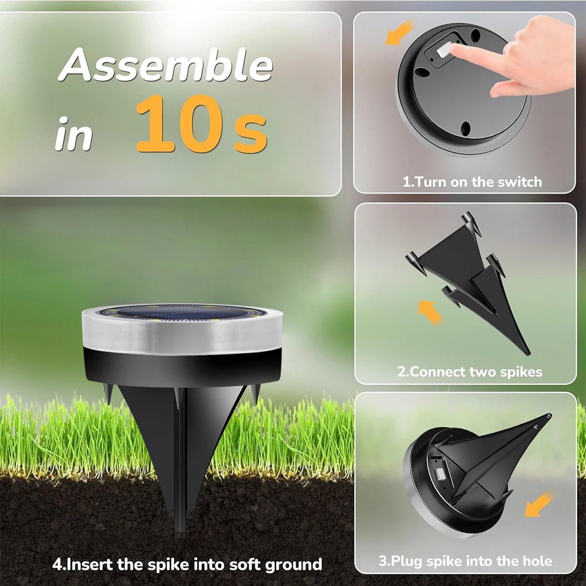 lampe solaire led diodes ip65 étanche acier inoxydable spikes moderne jardin extérieur