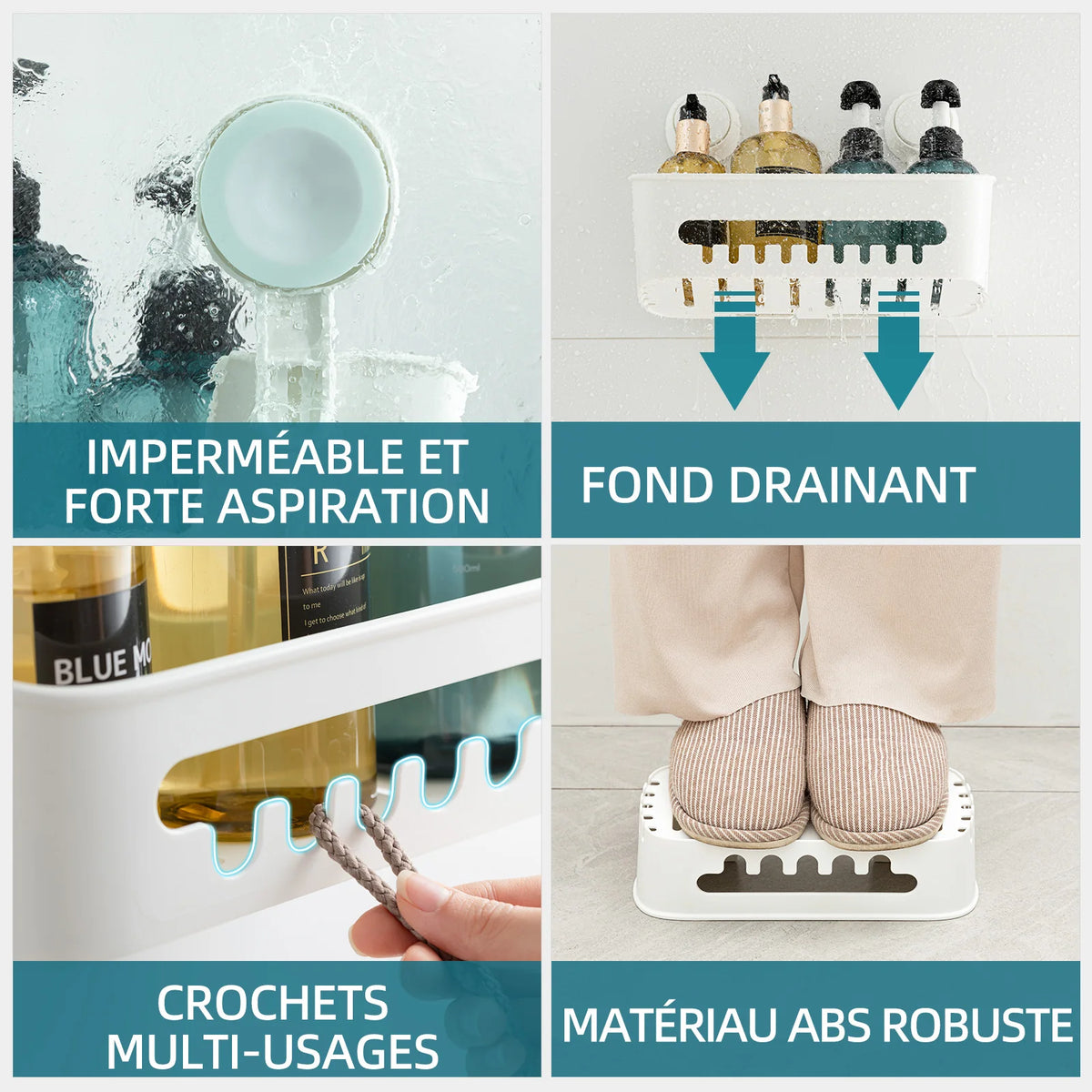 organisateur mural blanc panier crochets ventouses carreaux salle bain minimalistestyle