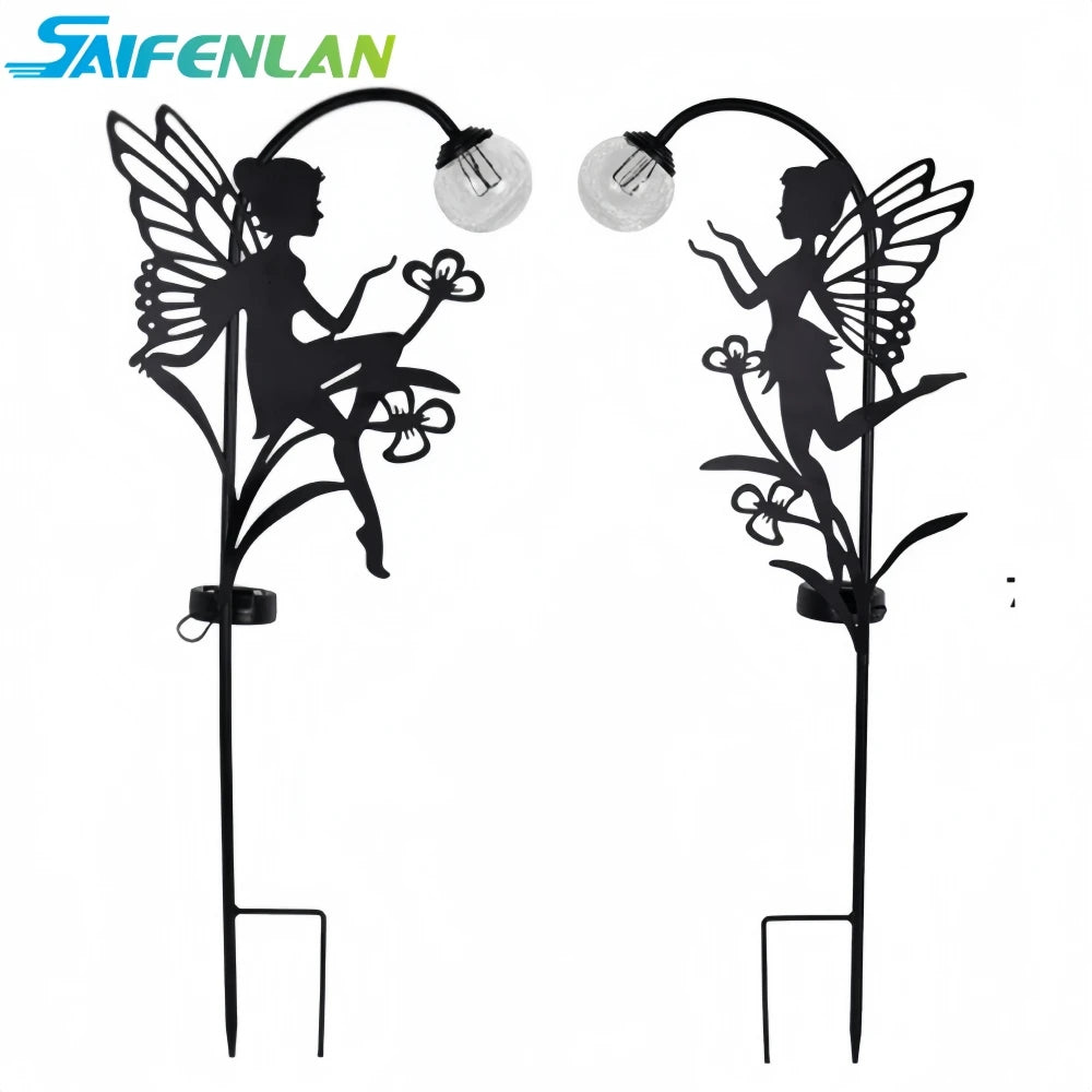 lampions solaires jardin led silhouette fée ailes noir moderne minimalisteextérieur patio