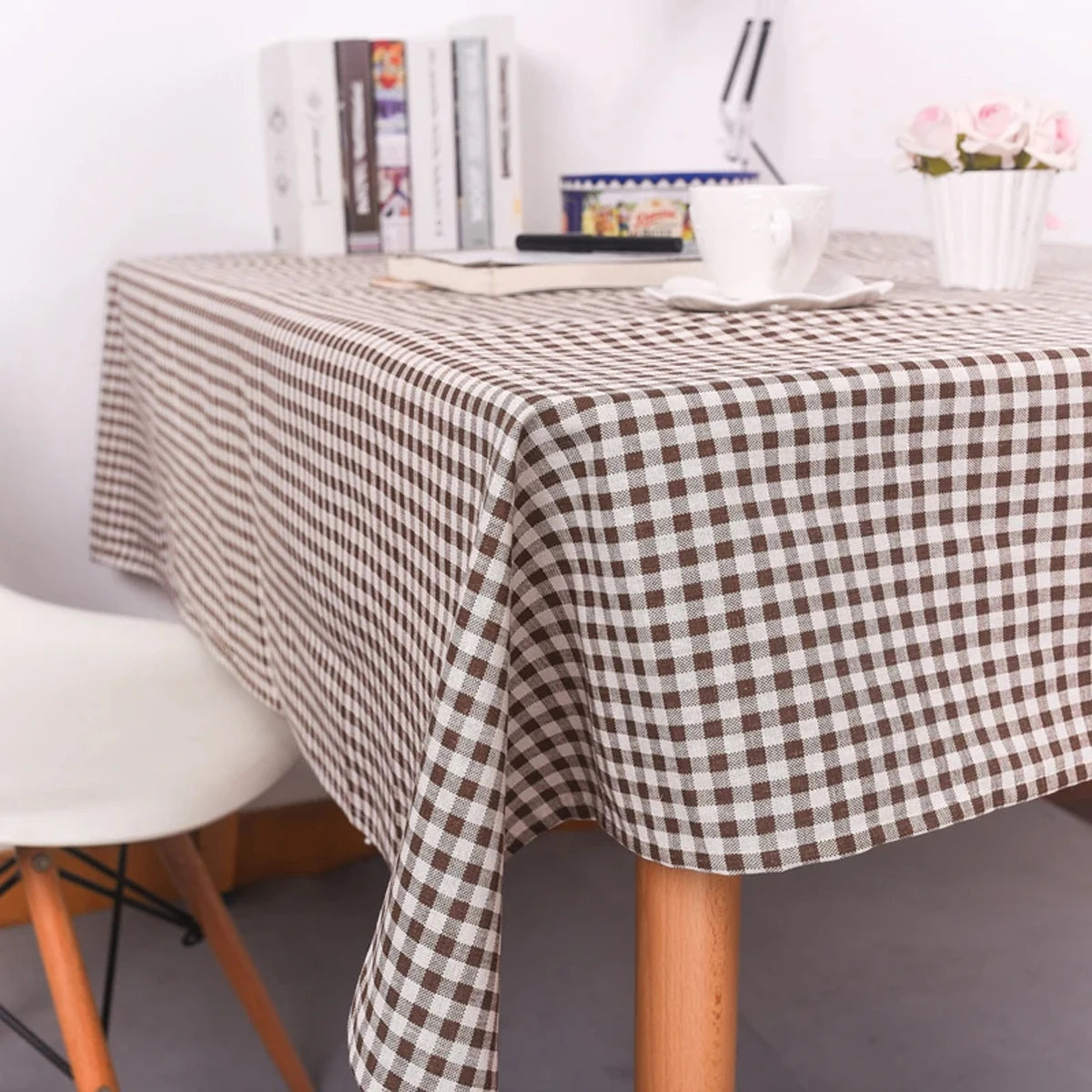 nappe table carreaux beige blanc imperméable polyestre extérieure intérieure rectangle action grâce