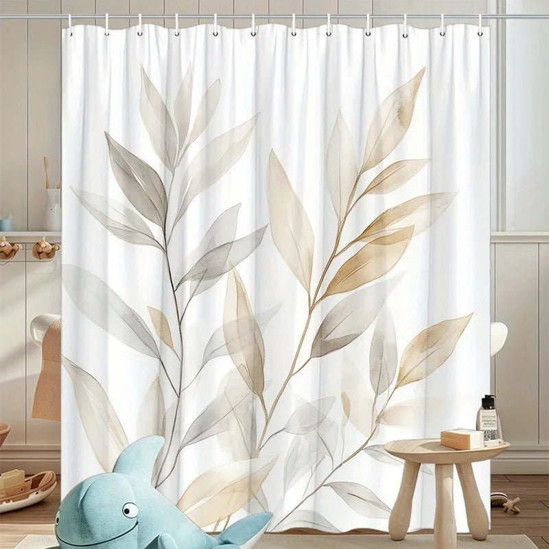 rideau douche polyester moderne feuilles stylisées blanc beige gris opacité respectueux environnement 180cm 180cm