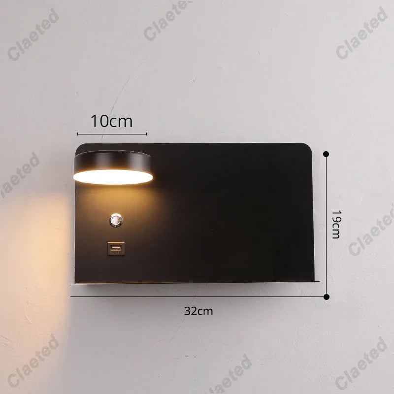 lampe murale moderne noire blanche tablette prise électrique câble charge contrôle