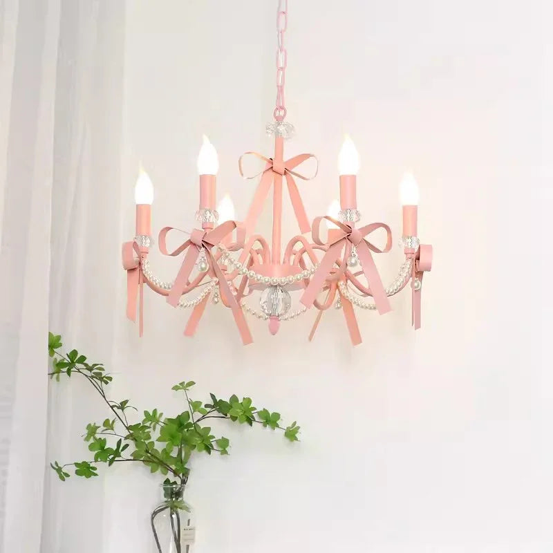 lustre rose clair rubans cristal vintage chic chambre enfant led moderne