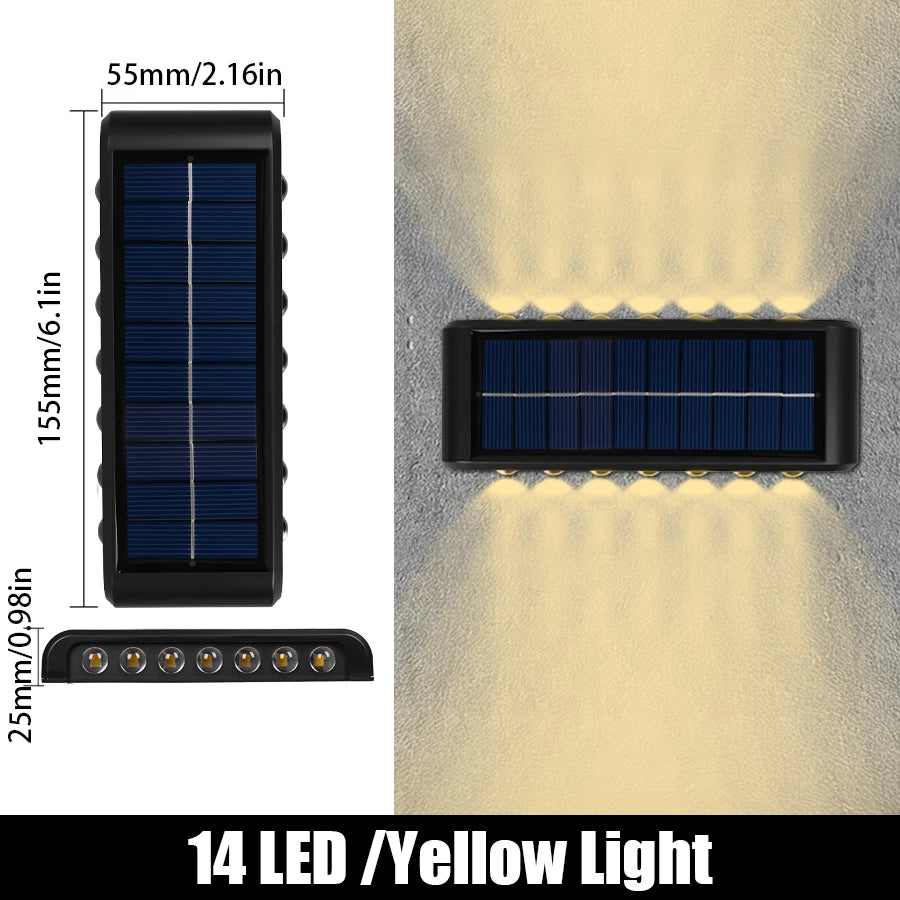lumières solaires murales modernes 14 LED jaune clair decoration extérieure jardin
