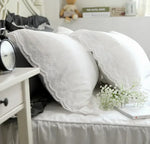 taie d'oreiller coton blanc vintage volants dentelle lit mariage chic