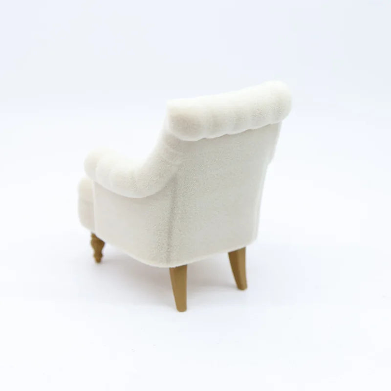 fauteuil miniature blanc velours épais boutons classique 14+ deco maison poupée imitation salon