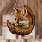 décoration murale renard bois marron orange rustique artistique chambre salon 23cm 25cm suspension cordon